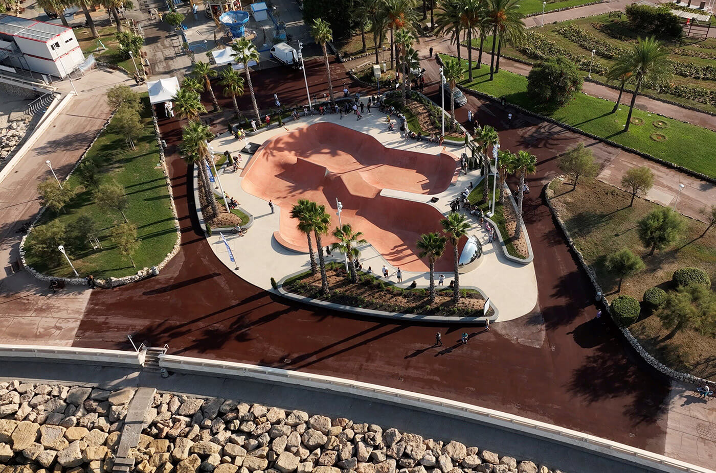 Vue aérienne du skatepark de la Roseraie
